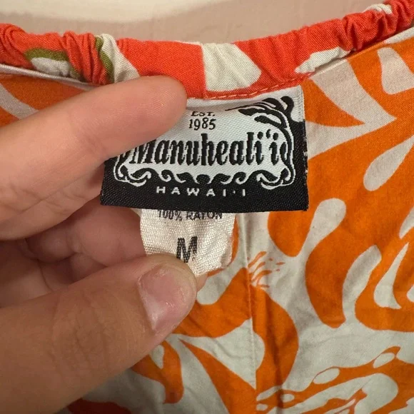 Manuhealii Red and Orange Leaf Print Pants - Picture 2 of 3